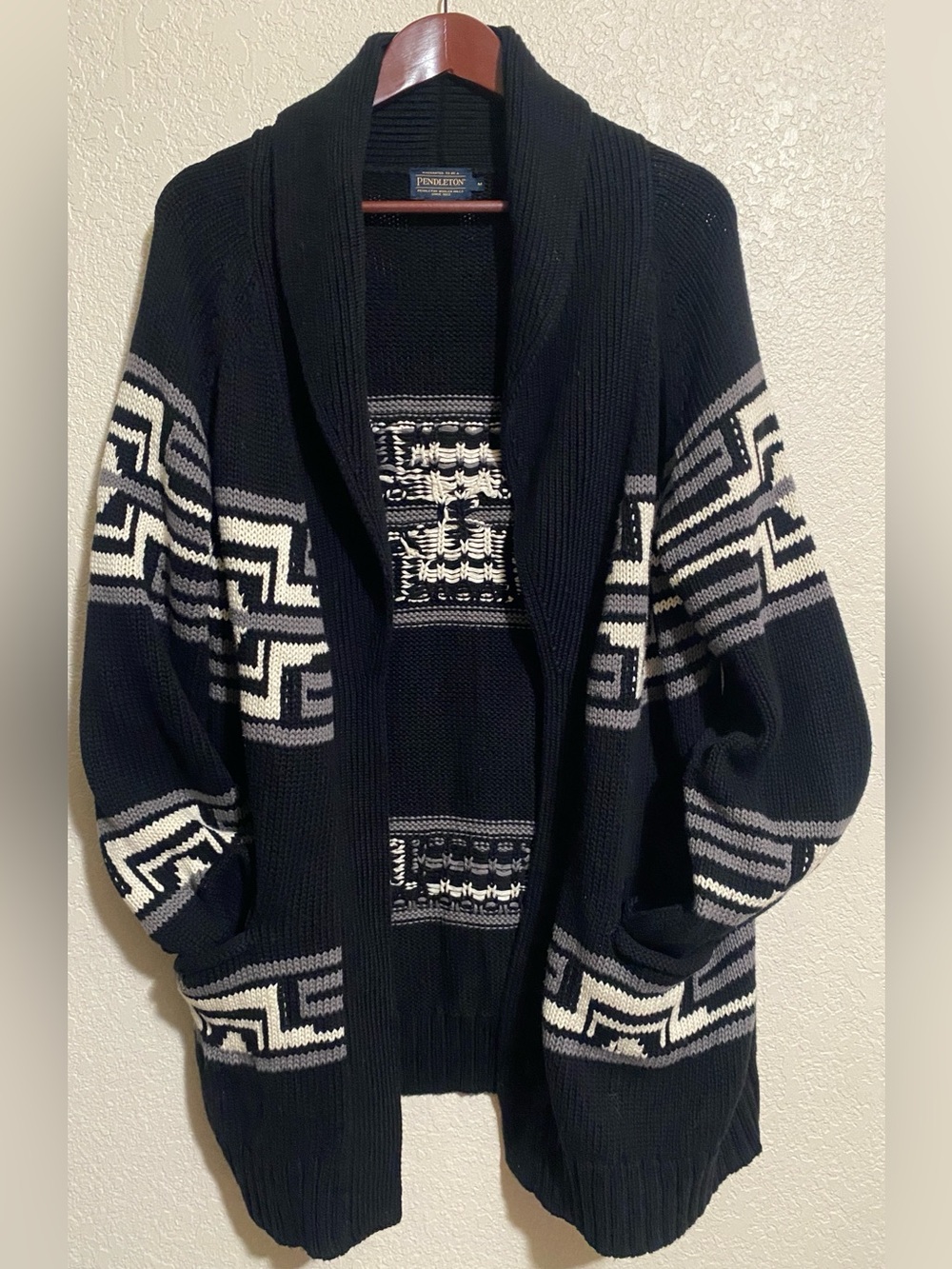 Pendleton Black Southwestern Geometric Shawl Collar Cotton Cardigan Sweater Size